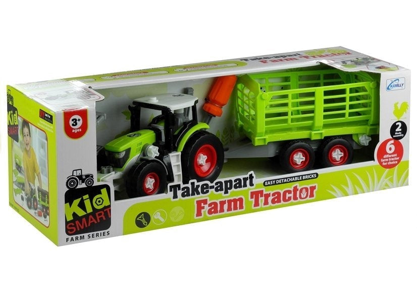 Leksakstraktor med trailer och skruvmejsel, demonterbar, 43 cm