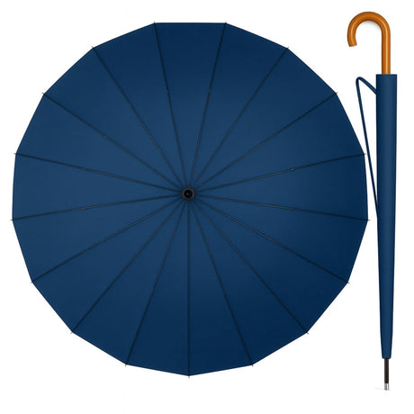 Långparaply 24 ribbor 115 cm automatisk öppning med trähandtag