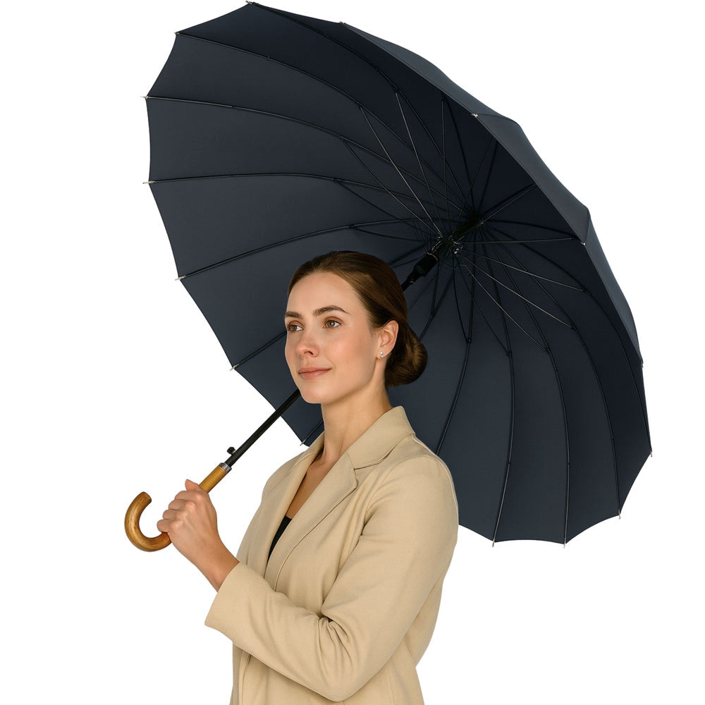 Långparaply 24 ribbor 115 cm automatisk öppning/stängning med fodral