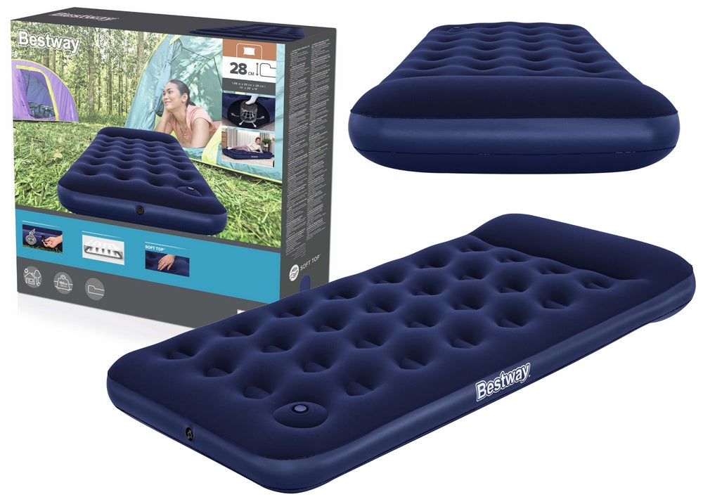 Luftmadrass 188x99x28 cm med fotpump och kudde, velour, 1 person