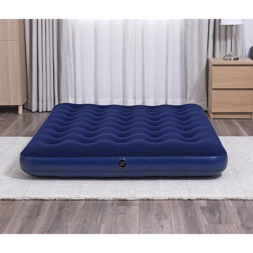 Luftmadrass dubbel 191x137x22 cm velour 300 kg marinblå