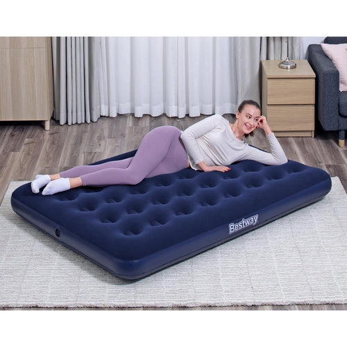 Luftmadrass dubbel 191x137x22 cm velour 300 kg marinblå