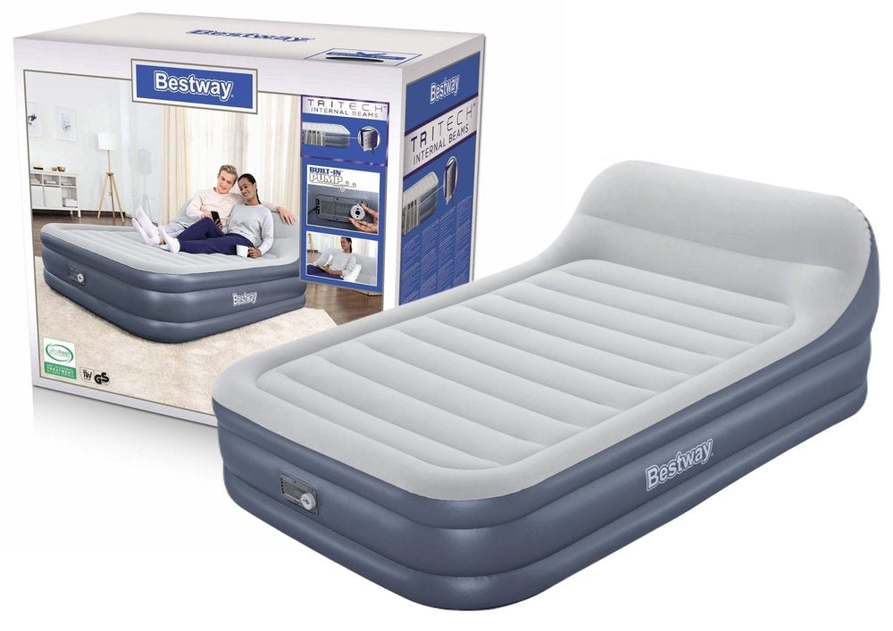 Luftmadrass dubbel 226x152 cm med huvudkudde & inbyggd AC-pump