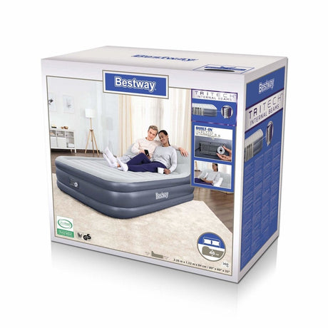 Luftmadrass dubbel 226x152 cm med huvudkudde & inbyggd AC-pump