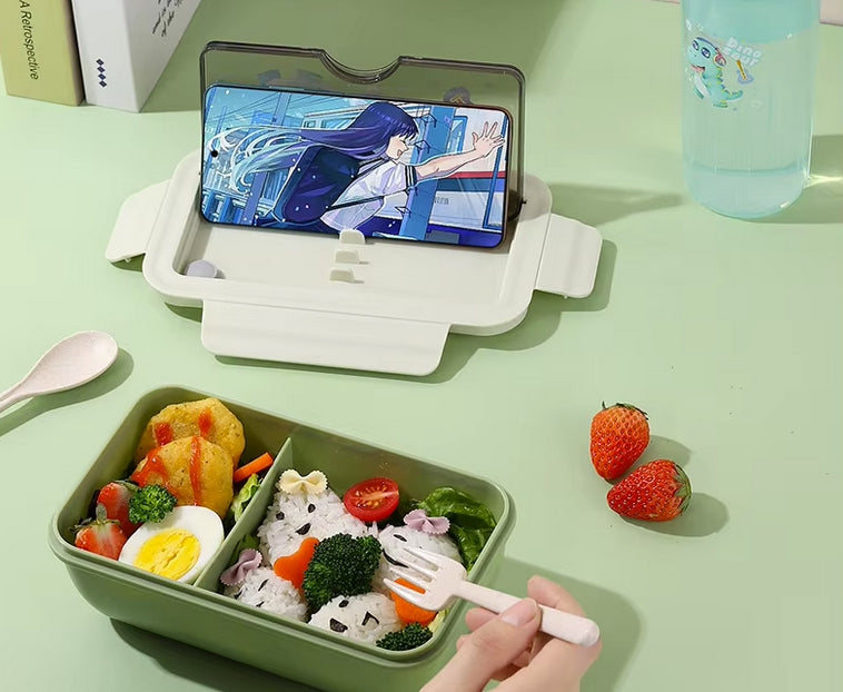 Lunchbox 1 L med 2 fack och bestick grön 21x12,5x7,5 cm