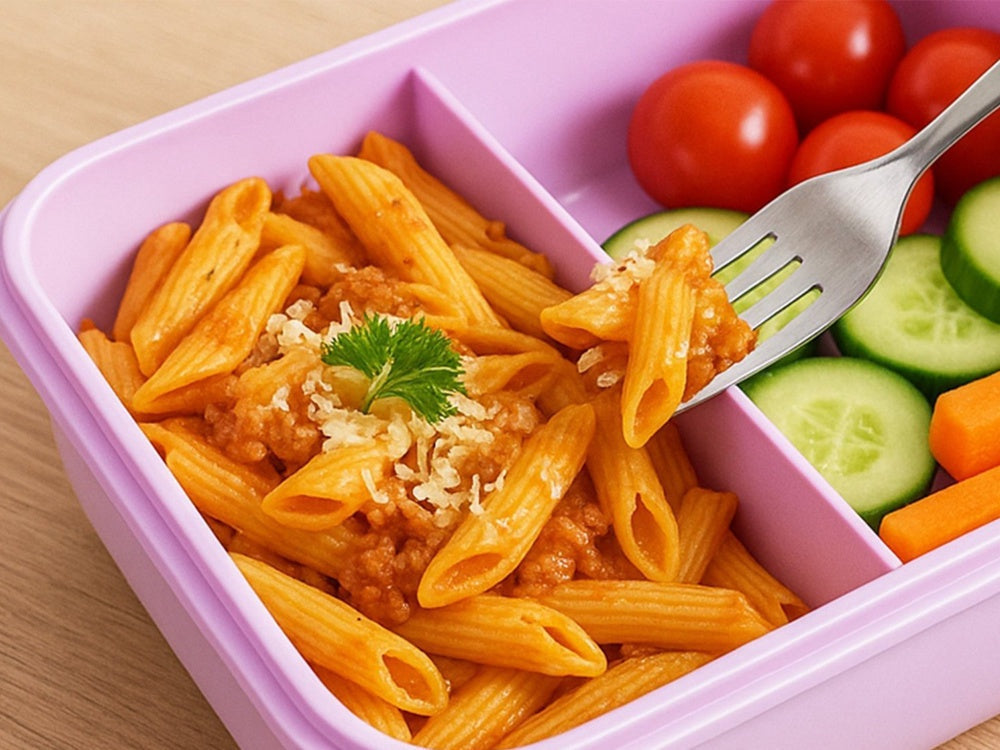 Lunchbox 1 L med 2 fack och bestickset lila 21x12,5x7,5 cm
