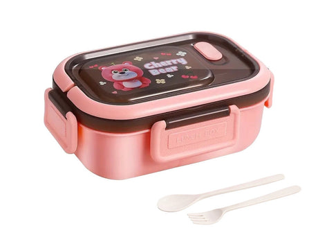 Lunchbox 3 fack med bestick plast rosa 21x14,5x8 cm