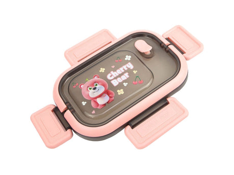 Lunchbox 3 fack med bestick plast rosa 21x14,5x8 cm