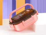 Lunchbox 3 fack med bestick plast rosa 21x14,5x8 cm