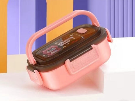 Lunchbox 3 fack med bestick plast rosa 21x14,5x8 cm