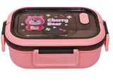 Lunchbox 3 fack med bestick plast rosa 21x14,5x8 cm