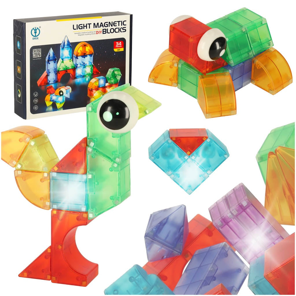 Magnetiska byggblock Magnetic Tiles 32 delar med LED-ljus, 3+ år