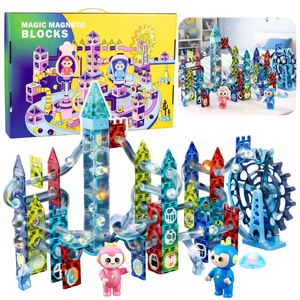 Magnetiska byggblock marmorbana set 118 delar med kulor och figurer