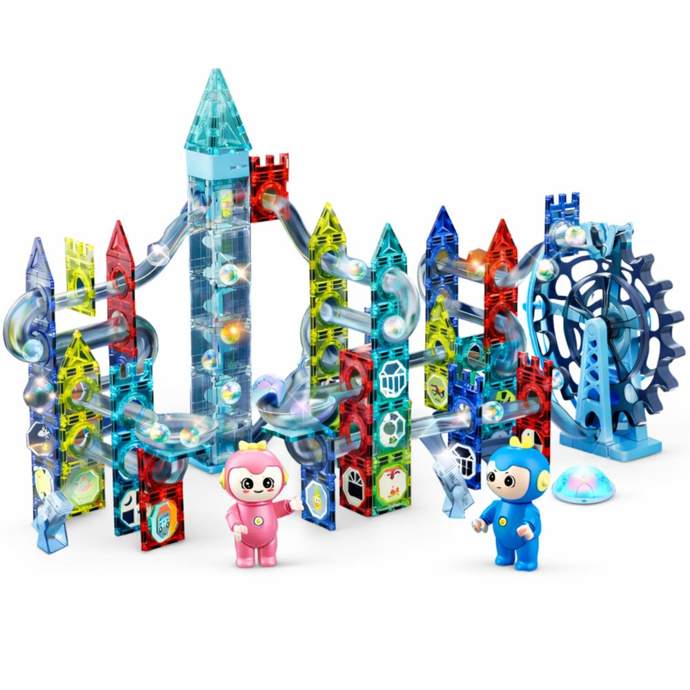 Magnetiska byggblock marmorbana set 118 delar med kulor och figurer