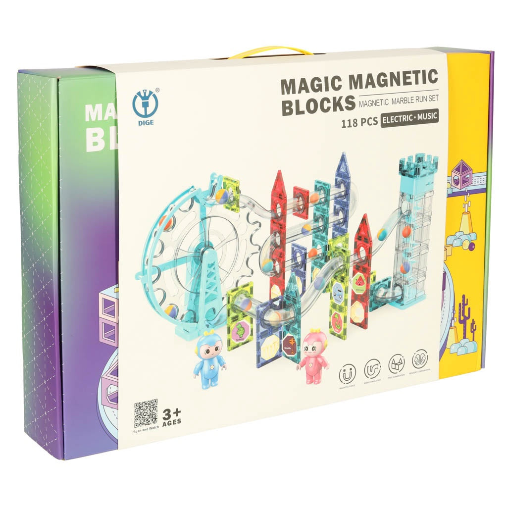 Magnetisk kulbana byggset med hiss och elektrisk kvarn, 16 bollar