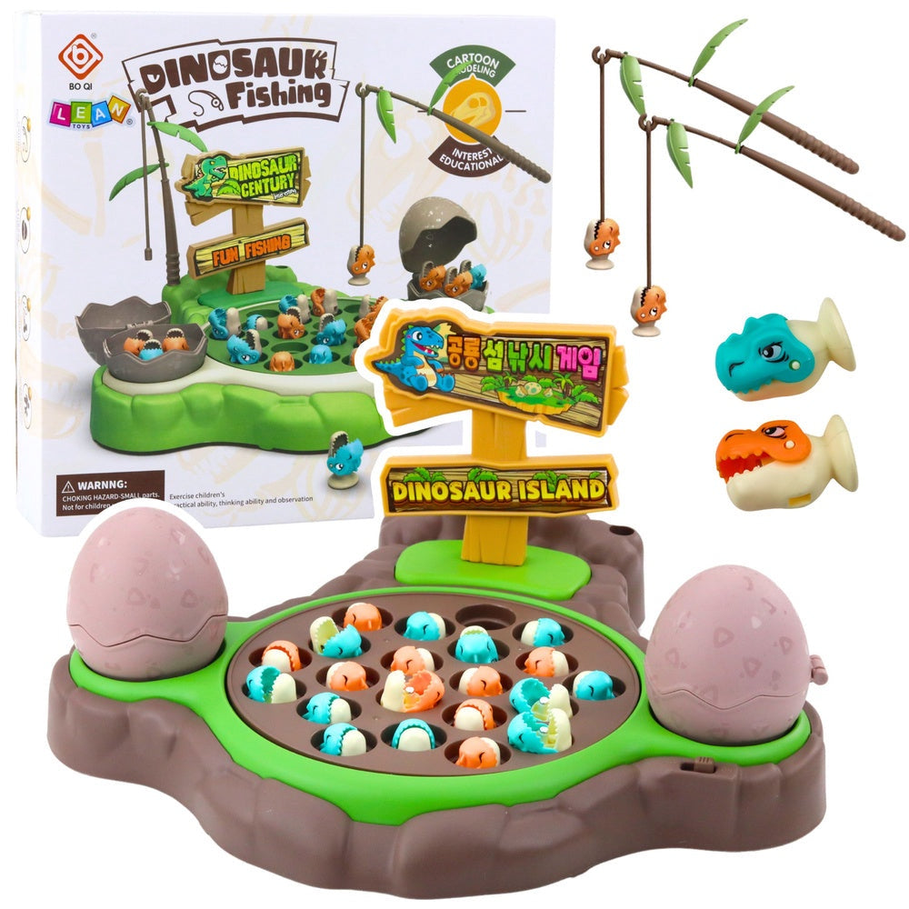 Magnetiskt dinosauriefiske spel med roterande plattform, 21 figurer, 2 spön