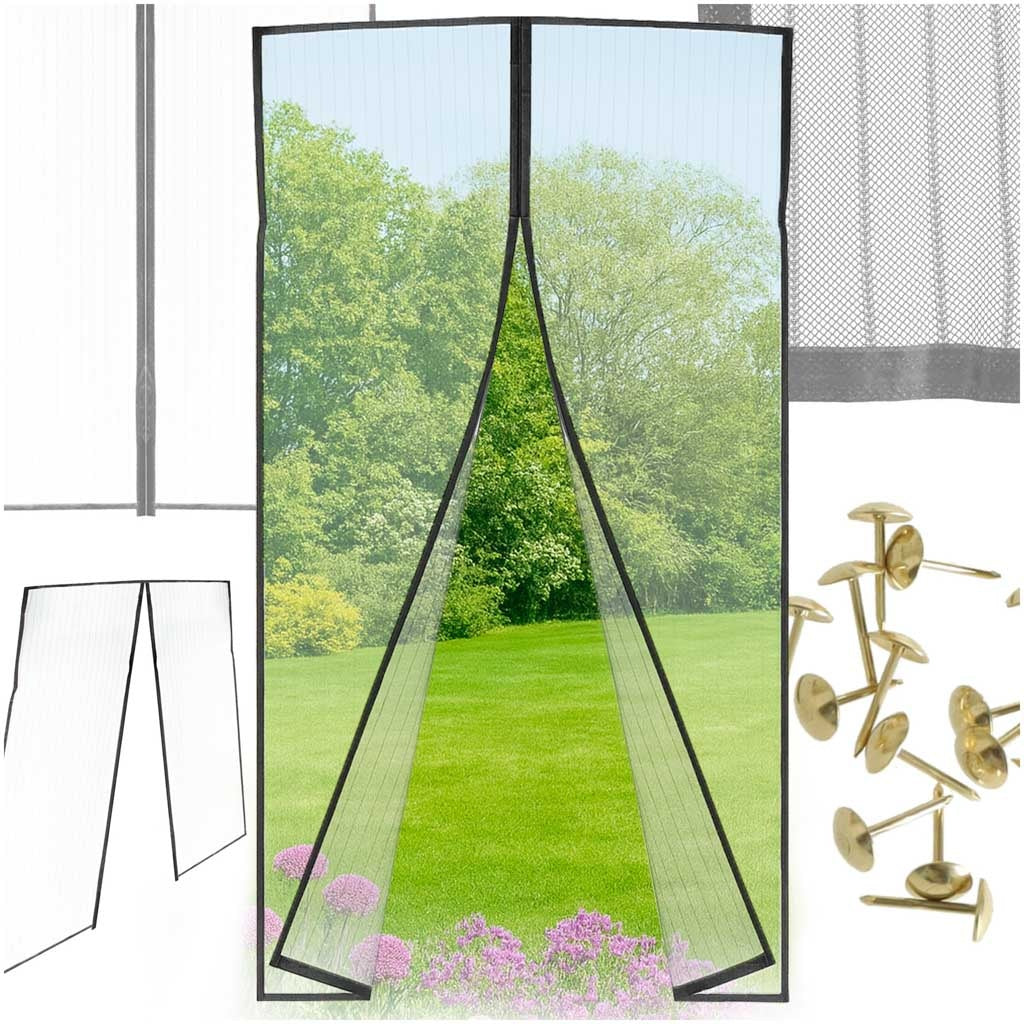 Magnetiskt myggnät för dörr 100x210 cm svart själstängande