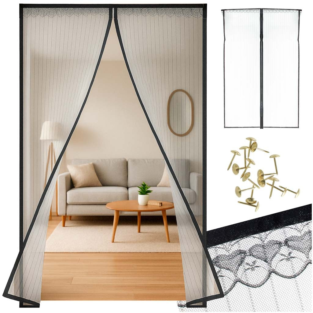 Magnetiskt myggnät för dörr 110x220 cm svart polyester med stift
