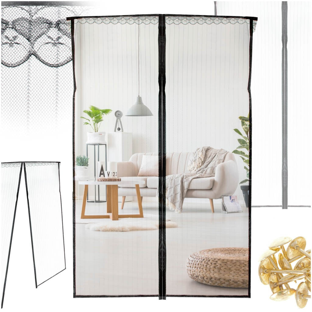 Magnetiskt myggnät för dörr 110x220 cm svart polyester med stift
