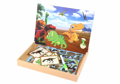 Magnetiskt pussel dinosaurier med rityta och penna, 3+ år