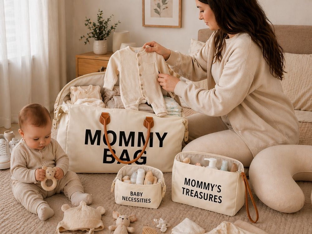 Mammaväska 3-i-1 set med kosmetikväska/organiserare beige