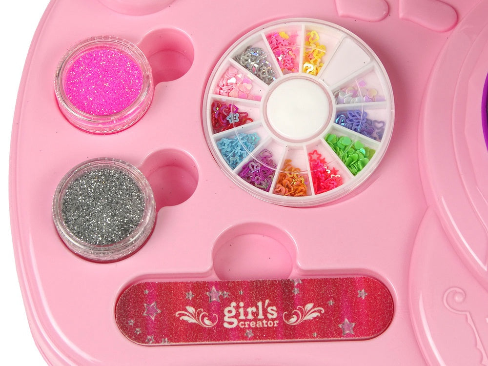 Manikyrset för barn med nageltorkare, 2 nagellack, glitter & stickers