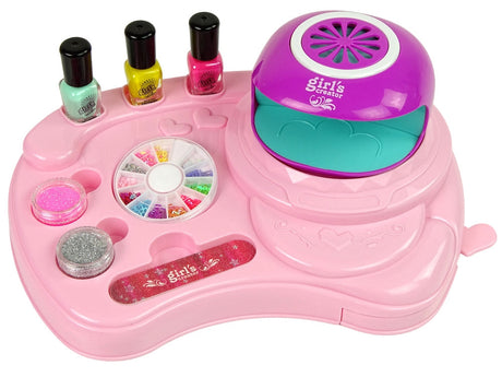 Manikyrset för barn med nageltorkare, 2 nagellack, glitter & stickers