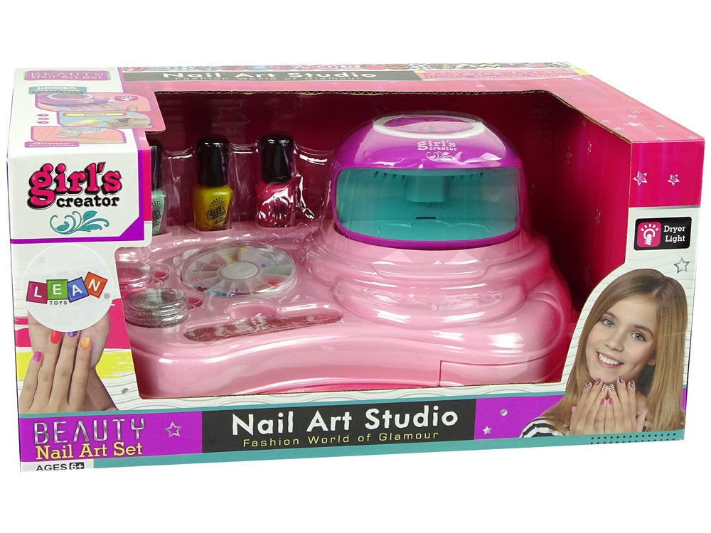 Manikyrset för barn med nageltorkare, 2 nagellack, glitter & stickers