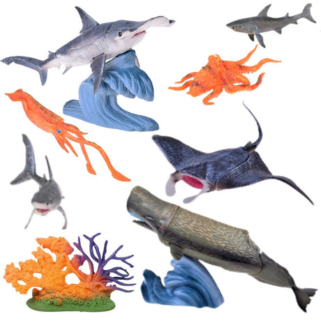 Marina djurfigurer set 10 st i gummi/plast, stora figurer ca 15 cm