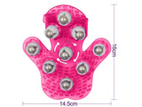 Massagehandske med 9 roterande metallkulor 16x14,5 cm rosa