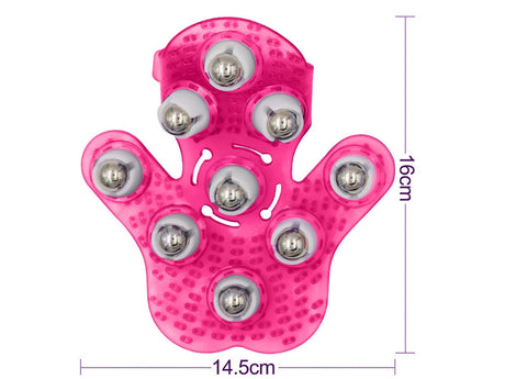 Massagehandske med 9 roterande metallkulor 16x14,5 cm rosa