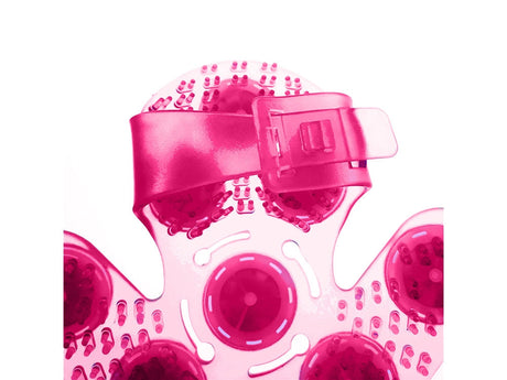 Massagehandske med 9 roterande metallkulor 16x14,5 cm rosa