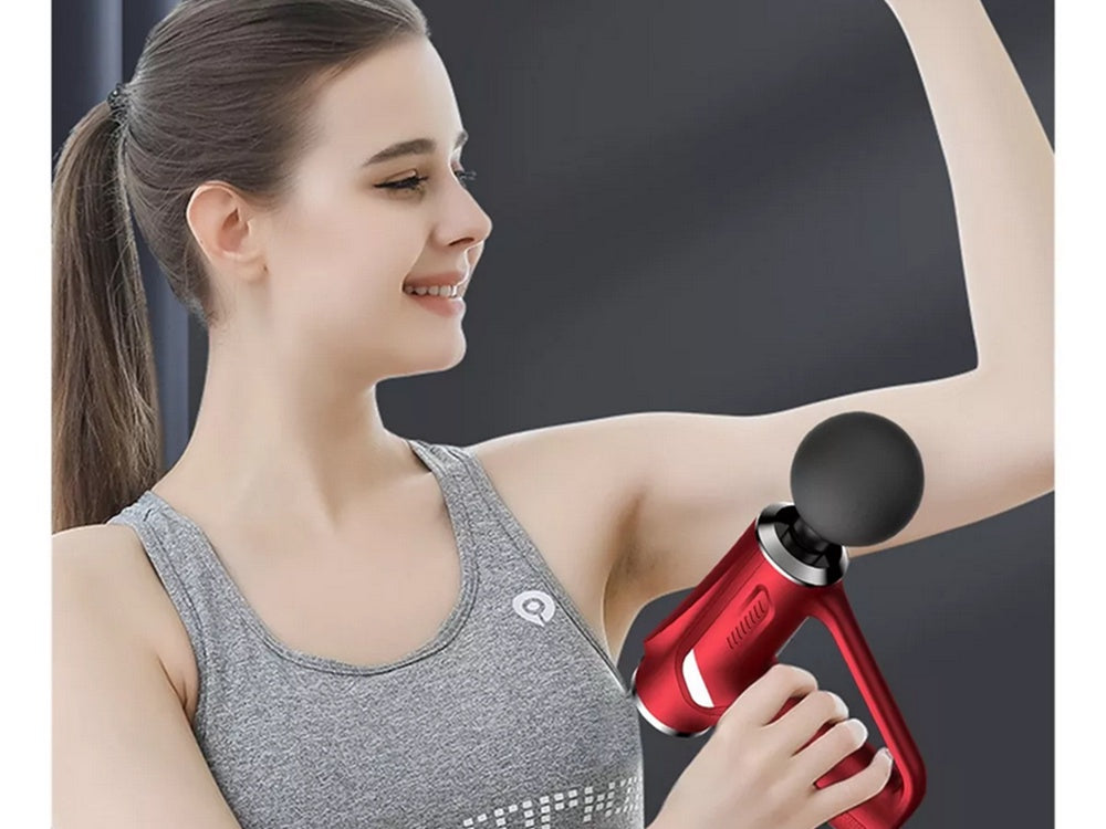 Massagepistol 32 intensitetsnivåer 4 massagehuvuden USB-C röd