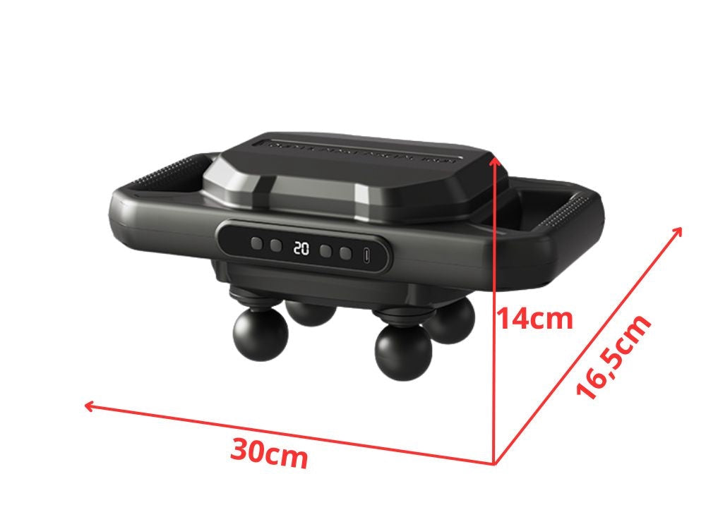 Massagepistol uppladdningsbar USB-C 20 nivåer 4 huvuden svart/vit