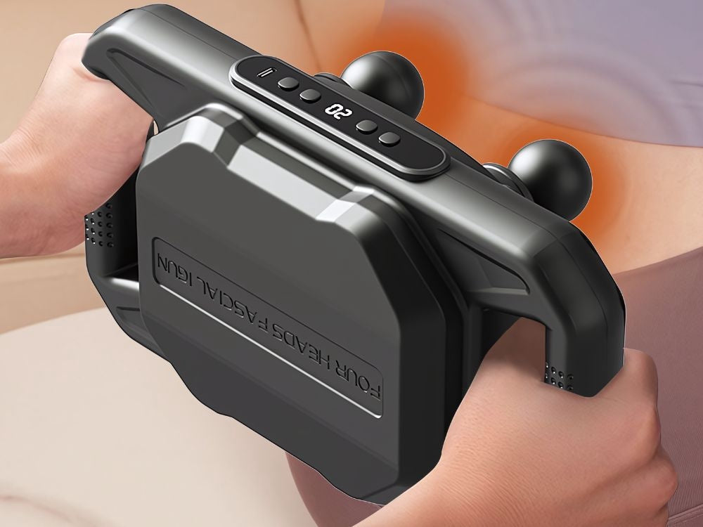 Massagepistol uppladdningsbar USB-C 20 nivåer 4 huvuden svart/vit