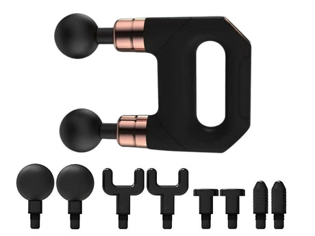 Massagepistol uppladdningsbar USB-C 6 nivåer 4 massagehuvuden svart