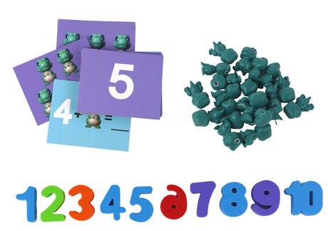 Matematikspel dinosaurievåg med kort, siffror och figurer, 3+ år