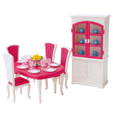 Matsalsmöbler dockor 29 cm bord stolar skåp porslin rosa/vit