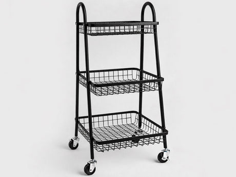 Metallhylla på hjul 3 nivåer svart 78x40x32 cm med broms