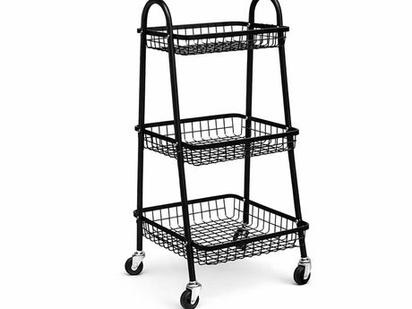 Metallhylla på hjul 3 nivåer svart 78x40x32 cm med broms