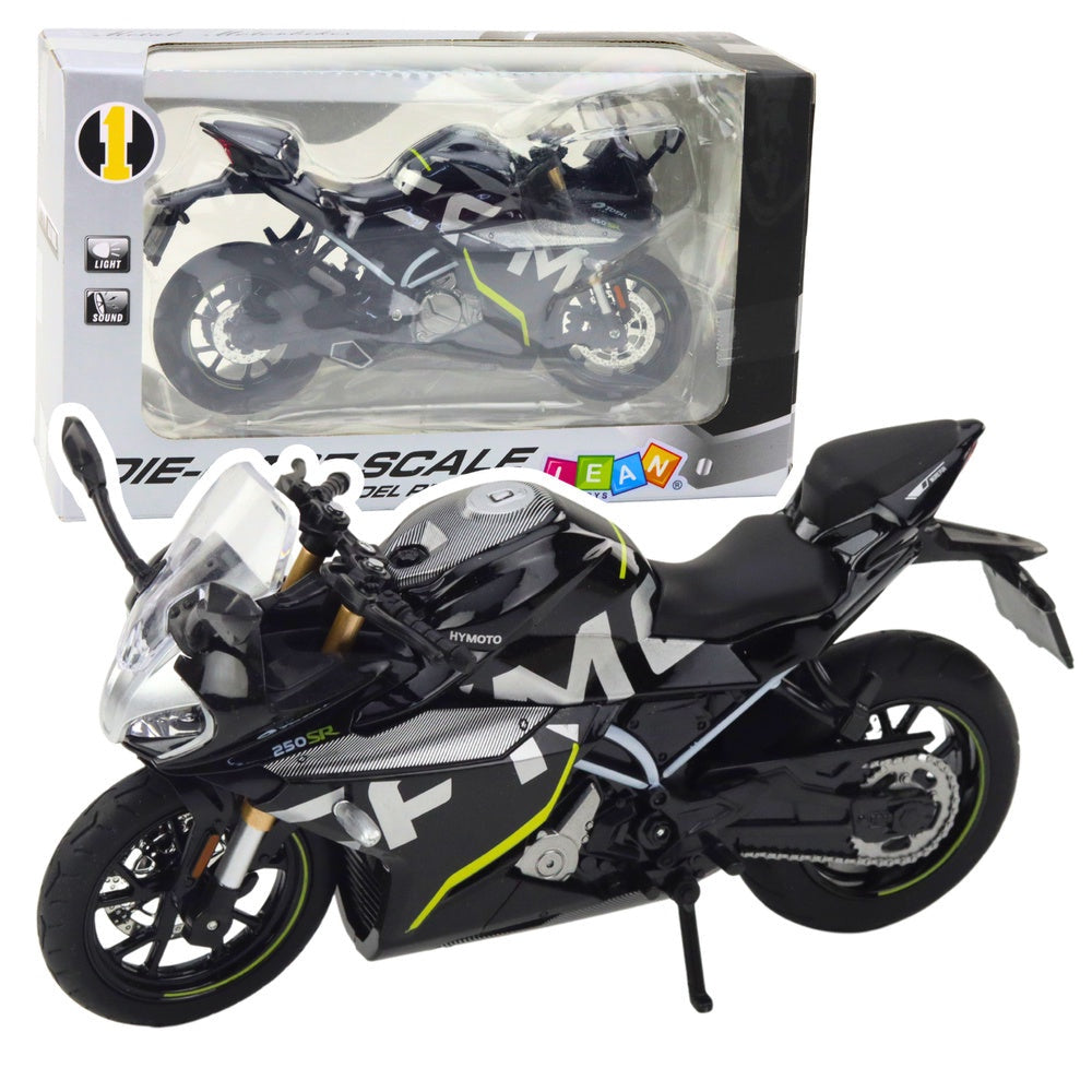 Metallmodell sportmotorcykel 17 cm svart med ljus/ljud inkl. 3x AG13