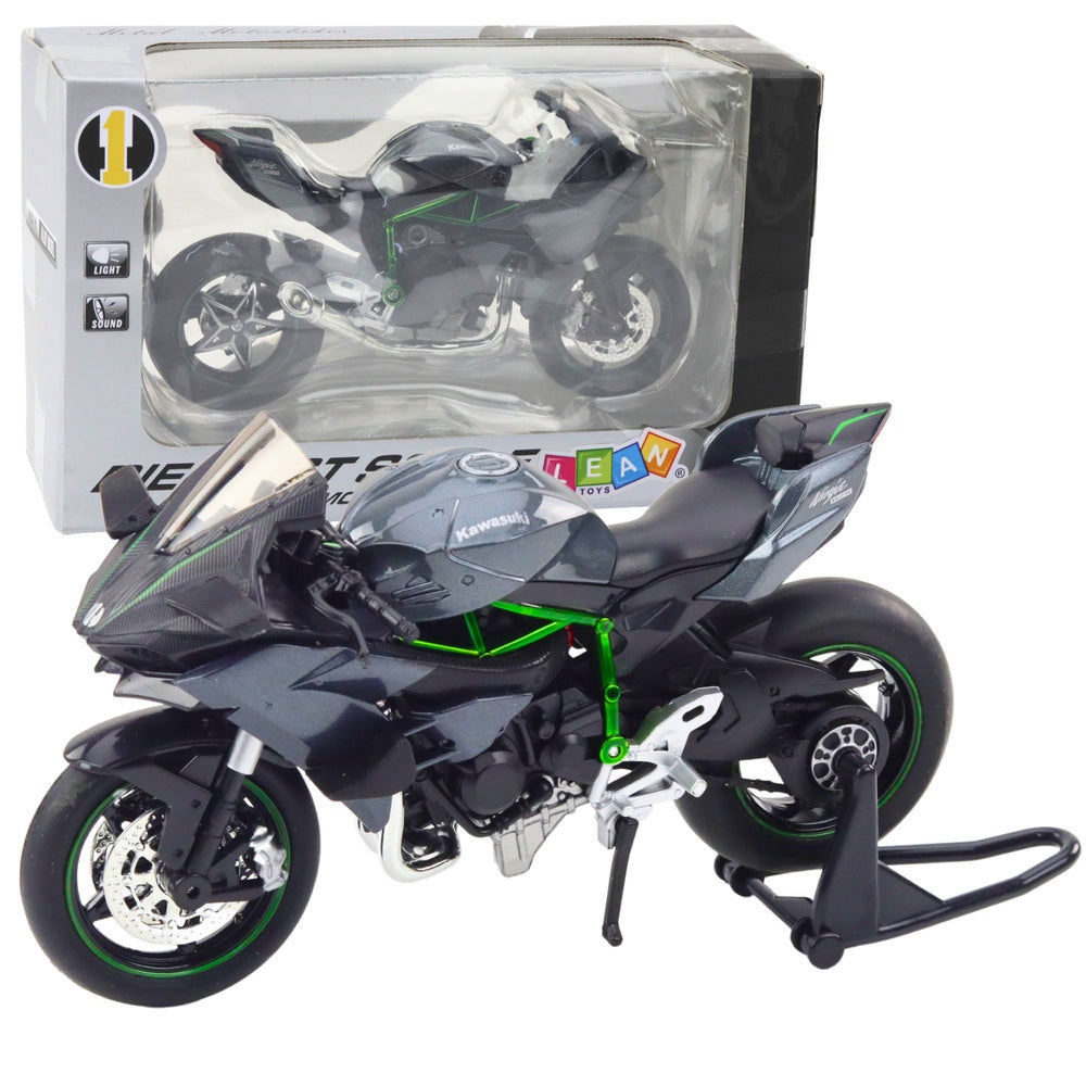 Metallmotorcykelmodell 17 cm med ljus och ljud, grå, inkl. 3x AG13