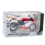 Metallmotorcykelmodell 17 cm sportmotorcykel röd/vit med ljus & ljud