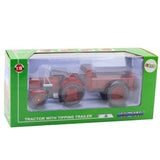 Metalltraktor leksak med trailer 1:18 röd 24,5 cm