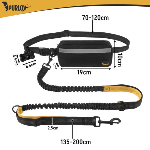 Midjebälte med koppel handsfree för hund upp till 50 kg, svart/gul