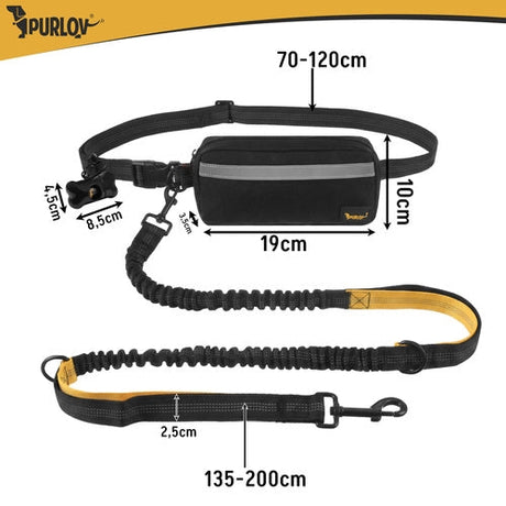 Midjebälte med koppel handsfree för hund upp till 50 kg, svart/gul