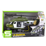 Militärhelikopter leksak 1:16 med ljus/ljud, krok och bår 28 cm