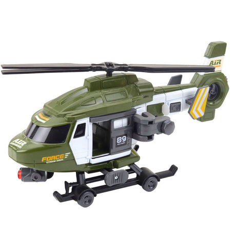 Militärhelikopter leksak 1:16 med ljus/ljud, krok och bår 28 cm