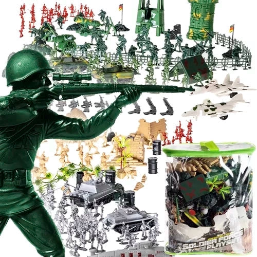 Militärleksak set 300 delar med soldater, fordon och förvaringsväska