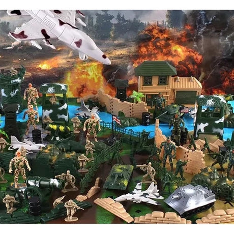 Militärleksak set 300 delar med soldater, fordon och förvaringsväska